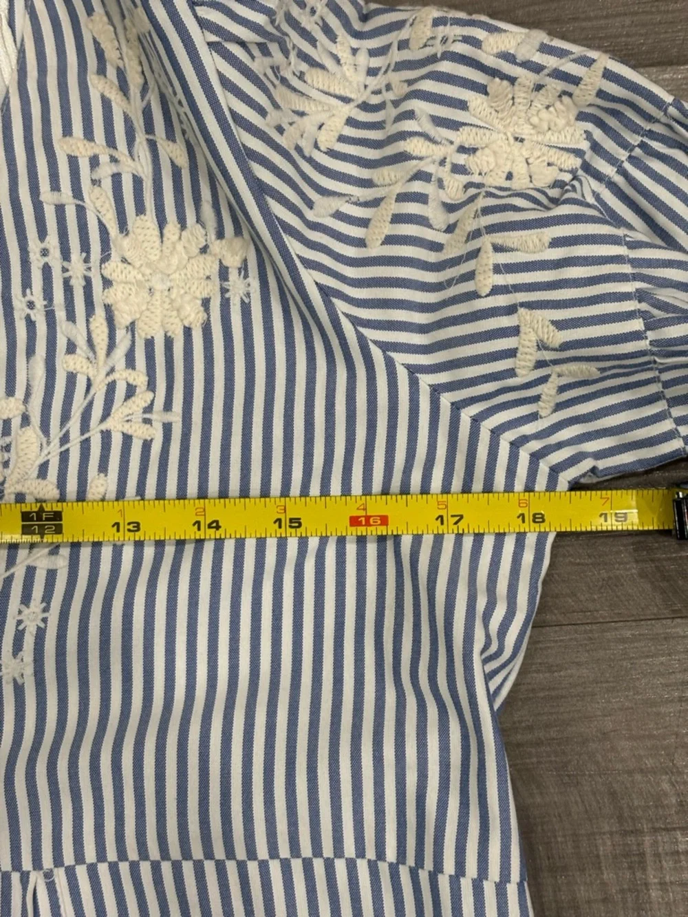 Zara Blue and White Striped Midi Dress with Cream Floral Embroidery Size Medium - Picture 2 of 6